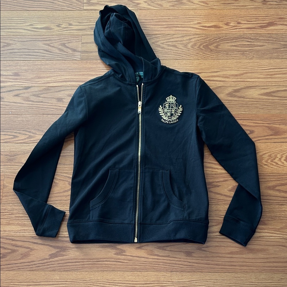 Ralph Lauren Black Sweatshirt with Gold Emblem